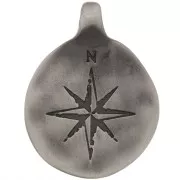 Pendente irregolare rotondo da 23 mm in zamac ossidato - motivo rosa dei venti - Nero x1