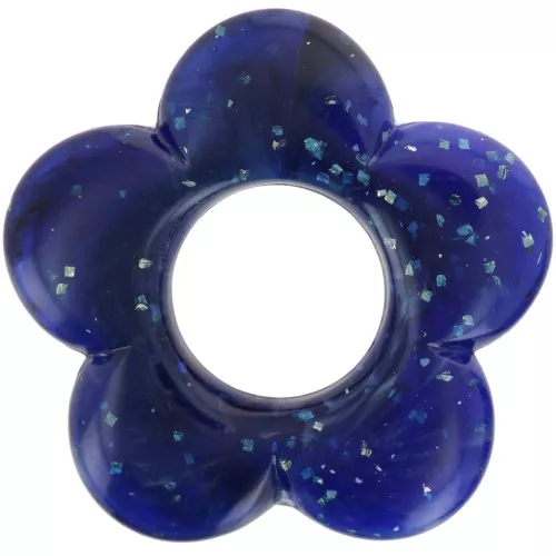 Pendente a fiore da 21 mm in resina opaca - Glitter blu scuro marmorizzato x1
