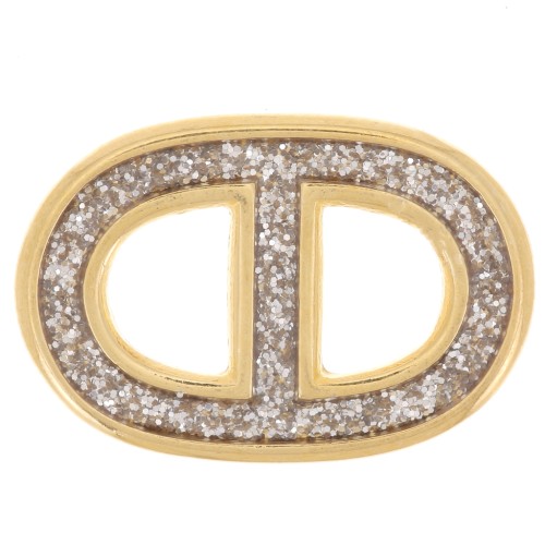 Distanziatore a rete marina 19,5x13 mm in resina epossidica - Dorato con oro fino - Grigio glitterato