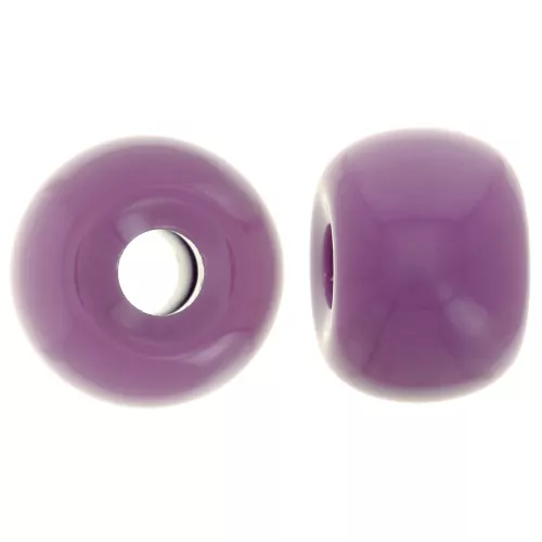Perline rotonde a fori larghi 13x9 mm in resina opaca - Malva scuro x8