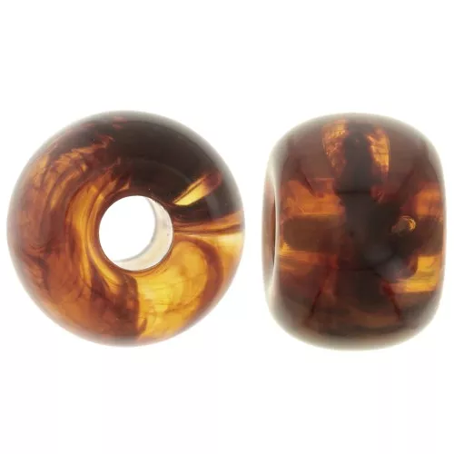 Perle rotonde a fori larghi 13x9 mm in resina traslucida - Ambra marmorizzata x8