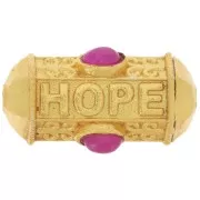 Perlina cilindrica HOPE 25x12 mm in pietra semipreziosa - Dorato con oro fino - Calcedonio rosa