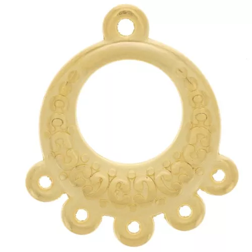 Pendente rotondo a lampadario 16 mm con 5 anelli - Dorato con oro fino x1