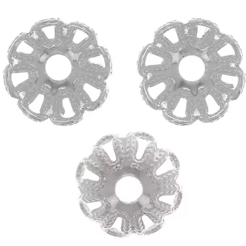 Coppette filigranate 6 mm - effetto fiore - argento x20