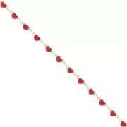 Catena a cuore fantasia con resina epossidica 5 mm - Oro - Rosso x50cm