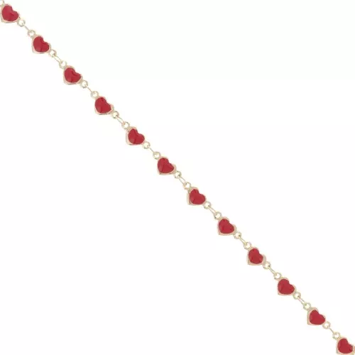 Catena a cuore fantasia con resina epossidica 5 mm - Oro - Rosso x50cm