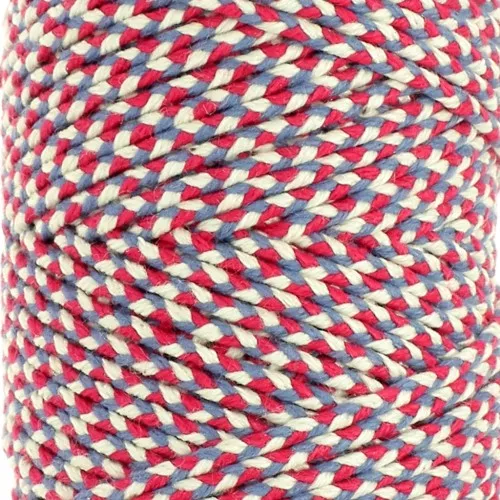 Cordoncino in cotone intrecciato da 2,5 mm - Made in France - Tricolore x1m