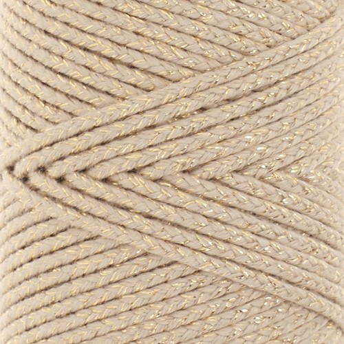 Cordoncino in cotone intrecciato da 2,5 mm - Made in France - Beige - Dorato x1m