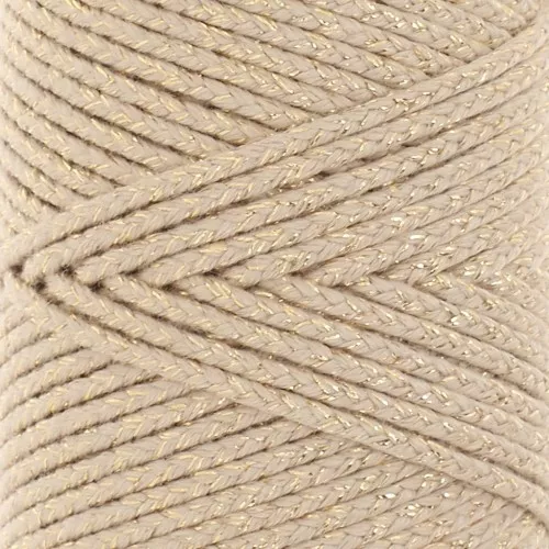 Cordoncino in cotone intrecciato da 2,5 mm - Made in France - Beige - Dorato x1m