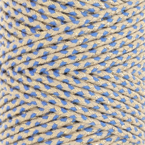 Cordoncino in cotone intrecciato da 2,5 mm - Made in France - Beige - Blu - Dorato x1m