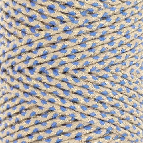 Cordoncino in cotone intrecciato da 2,5 mm - Made in France - Beige - Blu - Dorato x1m