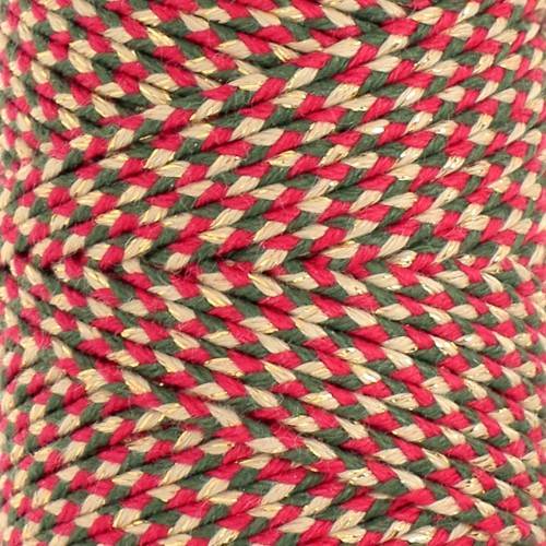 Cordoncino in cotone intrecciato da 2,5 mm - Made in France - Rosso - Verde - Dorato x1m