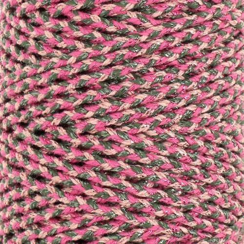 Cordoncino in cotone intrecciato da 3 mm - Made in France - Multi rose - Grigio x1m