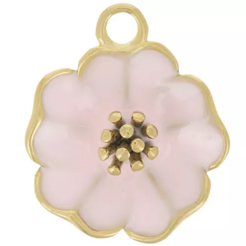 Pendente fiore da 22 mm in resina epossidica - Acciaio inossidabile 304L dorato - Rosa x1