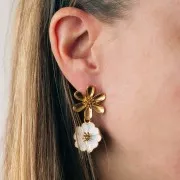 Pendente fiore da 22 mm in resina epossidica - Acciaio inossidabile 304L dorato - Rosa x1