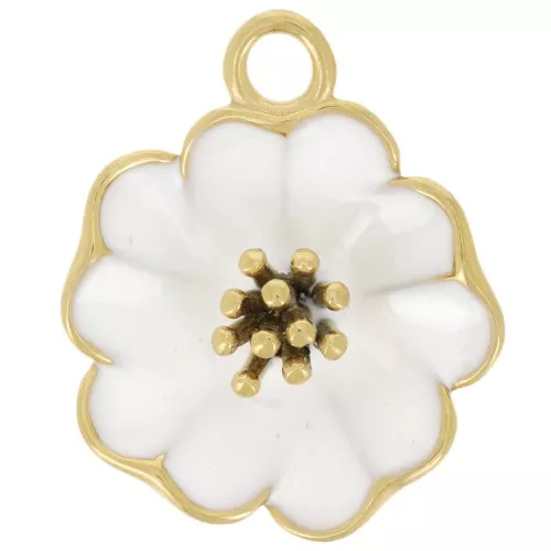 Pendente a fiore da 22 mm con resina epossidica - Acciaio inossidabile 304L dorato- Bianco x1