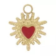 Ciondolo a cuore Ex-voto 9x7 mm in resina epossidica - acciaio inox 304L dorato rosso x1