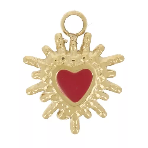 Ciondolo a cuore Ex-voto 9x7 mm in resina epossidica - acciaio inox 304L dorato rosso x1