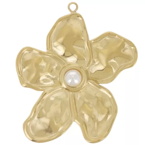 Pendente a fiore 33x28 mm cabochon imitazione madreperla- acciaio inossidabile 304L dorato x1