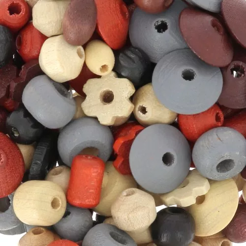 Assortimento di perle in legno naturale/Marrone x50g