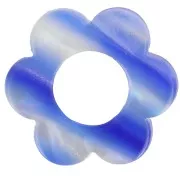 Pendente a forma di fiore in acetato da 18 mm - A strisce - Blu scuro - Bianco perlato x1