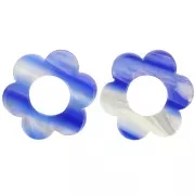 Pendente a forma di fiore in acetato da 18 mm - A strisce - Blu scuro - Bianco perlato x1