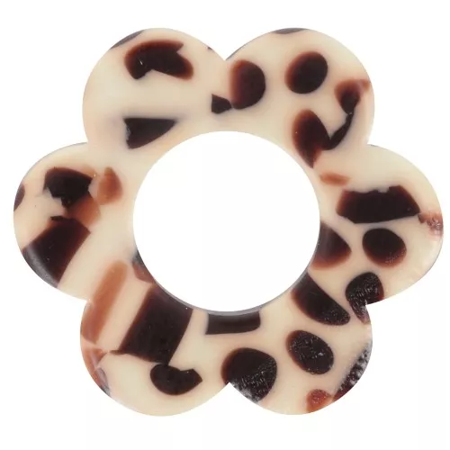 Pendente a forma di fiore in acetato da 18 mm - Marrone screziato - Crema x1