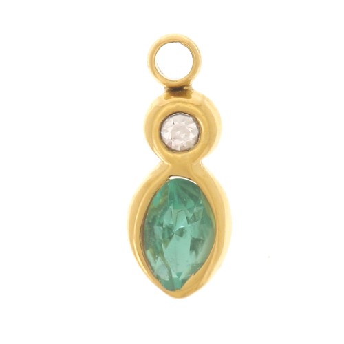 Ciondolo navetta 9x4 mm - Acciaio inossidabile 304L dorato- Verde x1