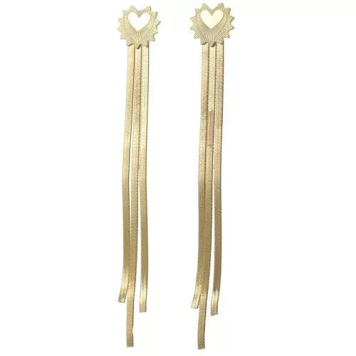 Orecchini 85x12 mm con cuore - Acciaio inossidabile 304L dorato x2