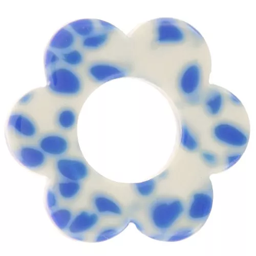 Pendente a forma di fiore in acetato da 18 mm - Blu reale screziato - Crema x1