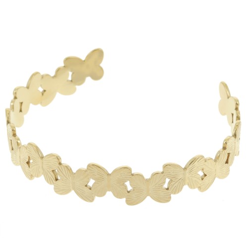 Bracciale Aperto Farfalla Oro Con Fiori In Tessuto - Gioiello Polso Donna, Design Unico