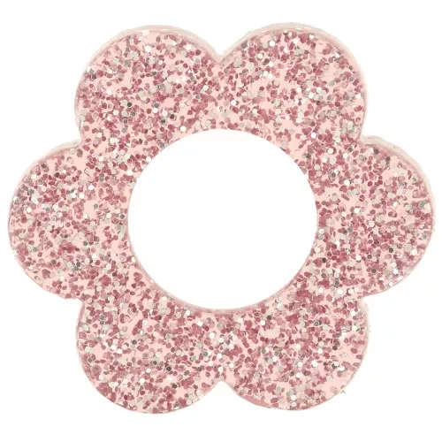Pendente a forma di fiore in acrilico da 18 mm - Glitter rosa antico x1