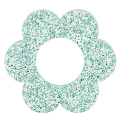 Pendente a forma di fiore in acrilico da 18 mm - Glitter blu smerigliato x1