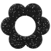 Pendente a forma di fiore in acrilico da 18 mm - Glitter nero x1