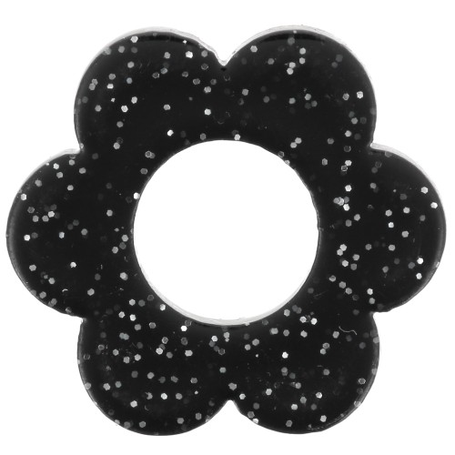 Pendente a forma di fiore in acrilico da 18 mm - Glitter nero x1