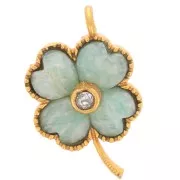 Pendente a forma di fiore 21x13 mm in pietra semipreziosa e CZ - Dorato con oro fino - Amazzonite x1