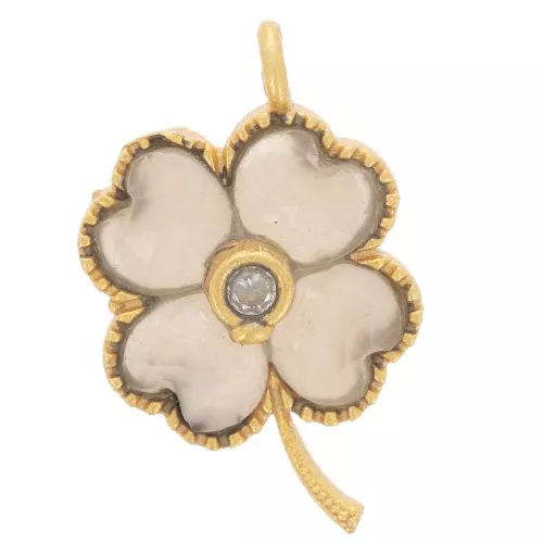 Pendente a forma di fiore 21x13mm cabochons gemme e CZ ORO - Pietra semipreziosa - Pesca
