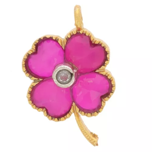 Pendente a forma di fiore 21x13mm con pietra semipreziosa e CZ Dorato con oro fino - Calcedonio rosa