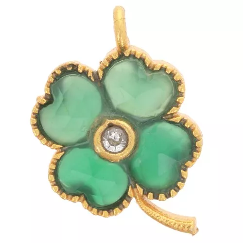 Pendente a forma di fiore 21x13mm con pietra semipreziosa e CZ - Dorato con oro fino - Onice verde