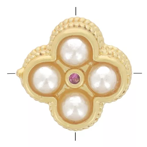 Perla trifoglio 8 mm con cabochon di madreperla e ossido di zirconio - Dorato con oro fino x1