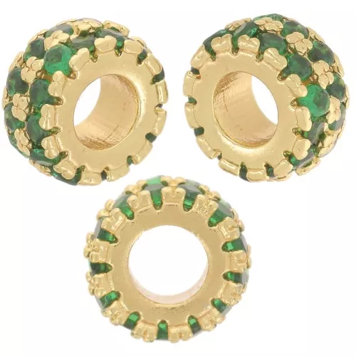 Perlina rondelle da 8 mm con ossido di zirconio - Dorato con oro fino - Verde x1