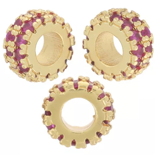Perlina rondelle da 8 mm con ossido di zirconio - Dorato con oro fino - Fucsia x1