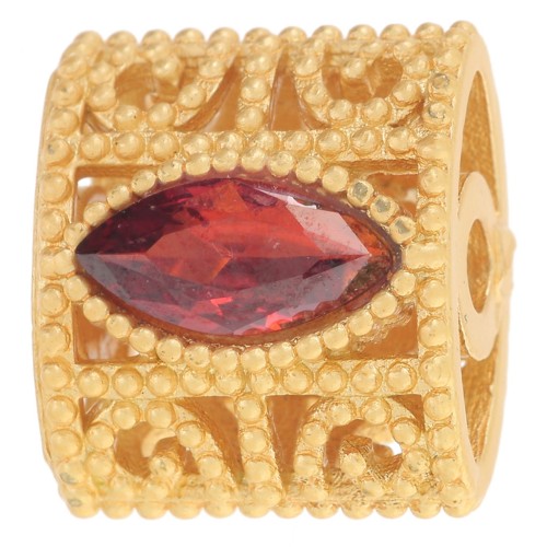 Perlina rettangolare curva 11x12 mm con ossidi di zirconio - Dorato con oro fino - Rosso