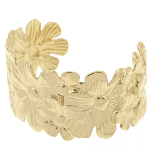 Bracciale largo fiori - regolabile 34,5x150 mm Acciaio inossidabile 304L dorato x1