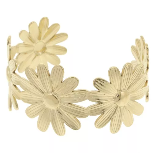 Bracciale regolabile con fiori margherita 35x160 mm 304L acciaio inox dorato x1