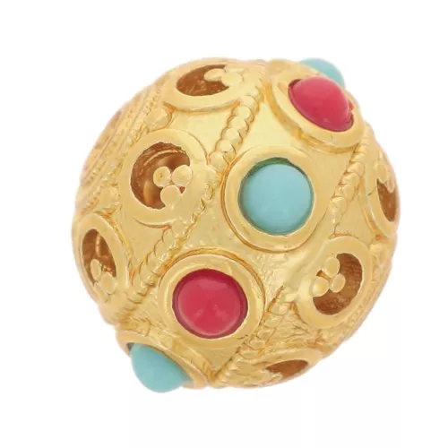 Perla rotonda appiattita lavorata 9,5x8 mm imitazione pietra Dorato con oro fino