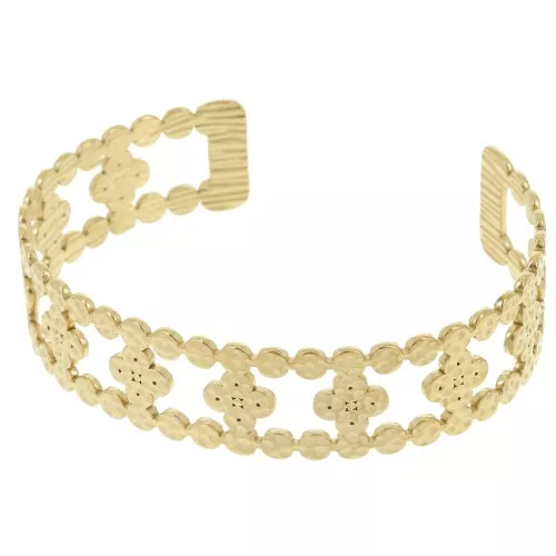 Bracciale regolabile trifoglio martellato 15x150mm acciaio inox 304L dorato x1