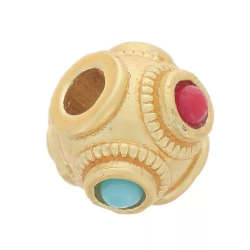 Perla rotonda appiattita 6x8 mm con pietre semipreziose - Dorato con oro fino x1