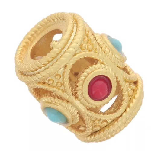 Perla tubolare traforata 10x9 mm - pietre semipreziose - Dorato con oro fino