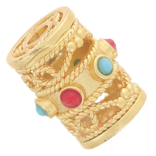 Perla tubo lavorata 12x9 mm - pietre semipreziose - Dorato con oro fino